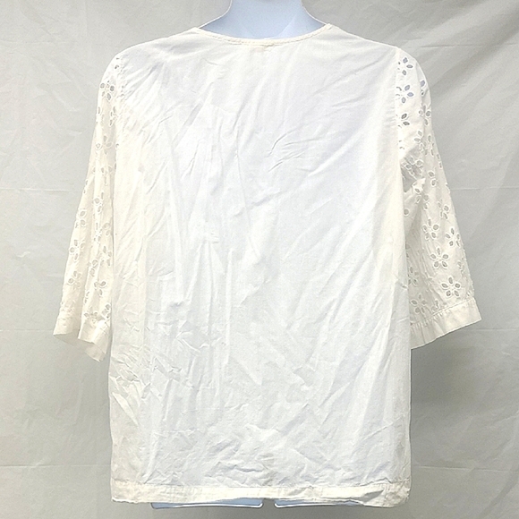 Tunic Blouse Top Cotton Floral Eyelet Lace Sheer Elbow Short Sleeve V Neck Boho - Picture 7 of 7